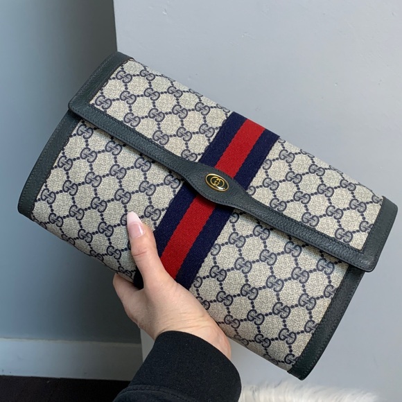 Gucci Handbags - Authentic and vintage navy blue Gucci Ophidia Sherry Line XL clutch
